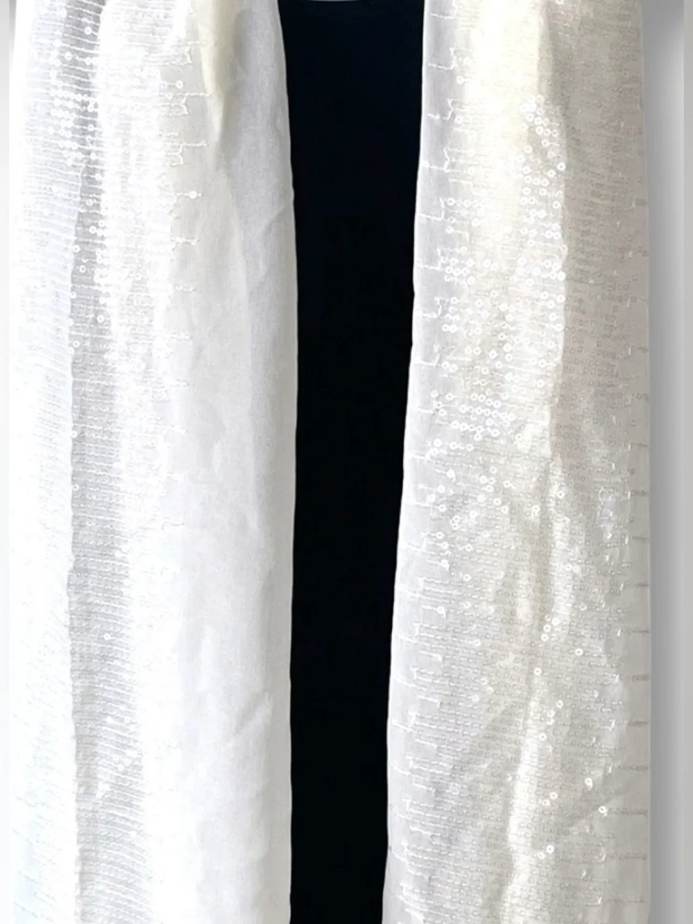 Ivory Sequin Scarf Shawl Wrap Formal Evening Bridal Lightweight Long Scarf